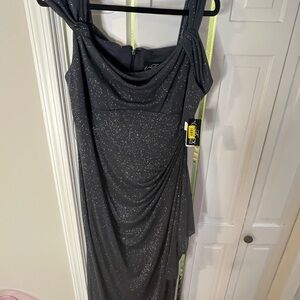 Alex Evenings One Shoulder Gray Glitter Dress